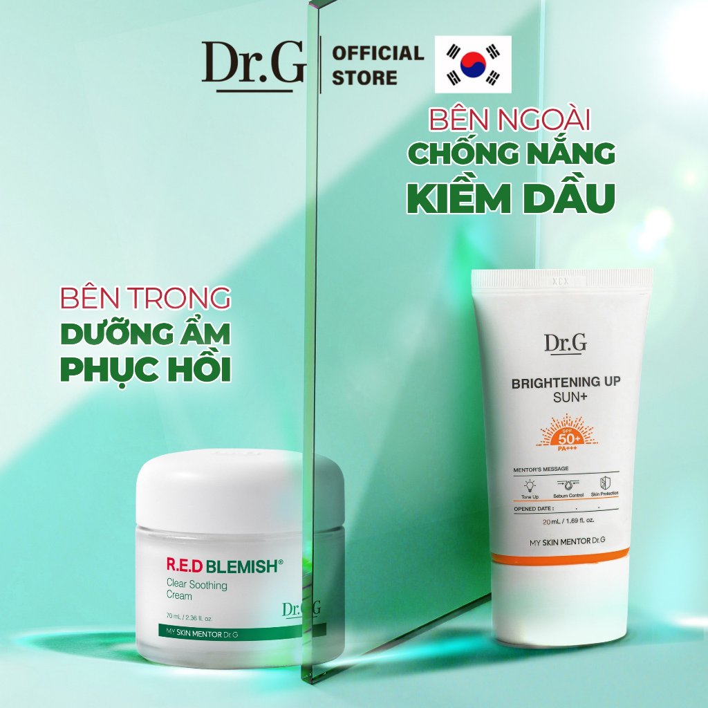 Bộ chăm sóc da 1 Kem dưỡng Dr.G Clear Soothing Cream 70ml tặng kèm 1 kem chống nắng Brightening Up Sun+ 20ml