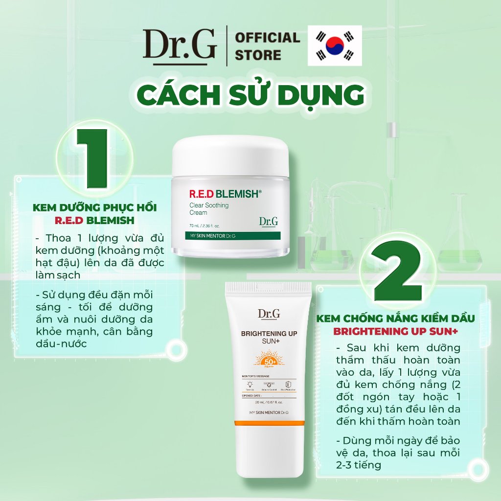 Bộ chăm sóc da 1 Kem dưỡng Dr.G Clear Soothing Cream 70ml tặng kèm 1 kem chống nắng Brightening Up Sun+ 20ml