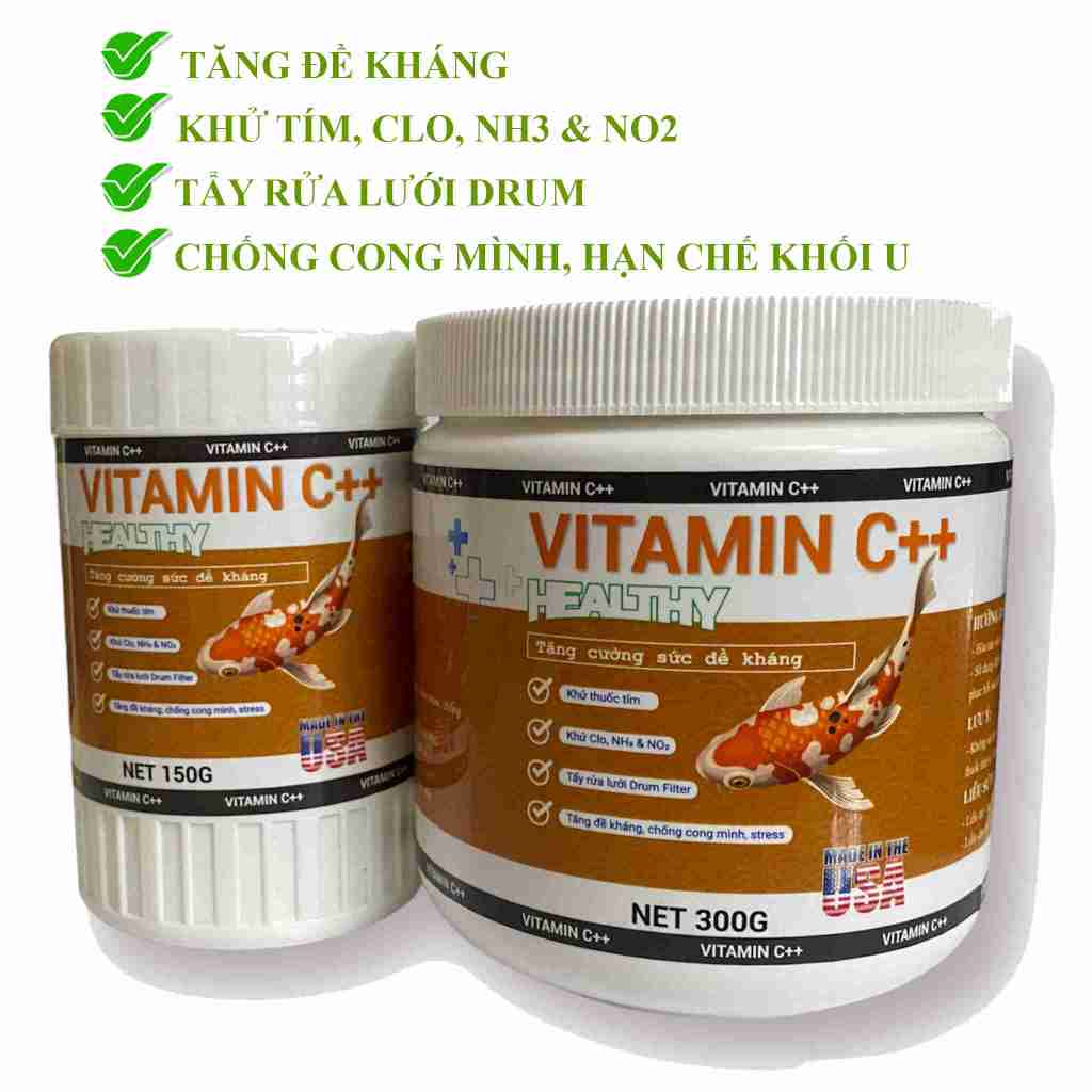 VITAMIN C ++ - Giúp Cá Khỏe Mạnh, Ngăn Stress, Cong Mình - Hũ 150g và 300g