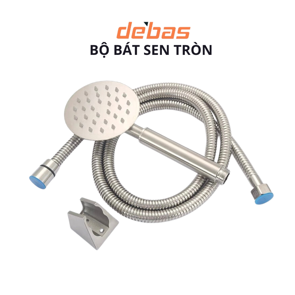 Vòi sen tắm nóng lạnh inox 304 tay sen tắm tròn lỗ cao su cao cấp dây sen inox và cài sen Debas TS25