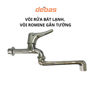 Vòi rửa chén bát lạnh gắn tường đồng mạ crom cao cấp cần dài vòi gạt ngang Debas V006