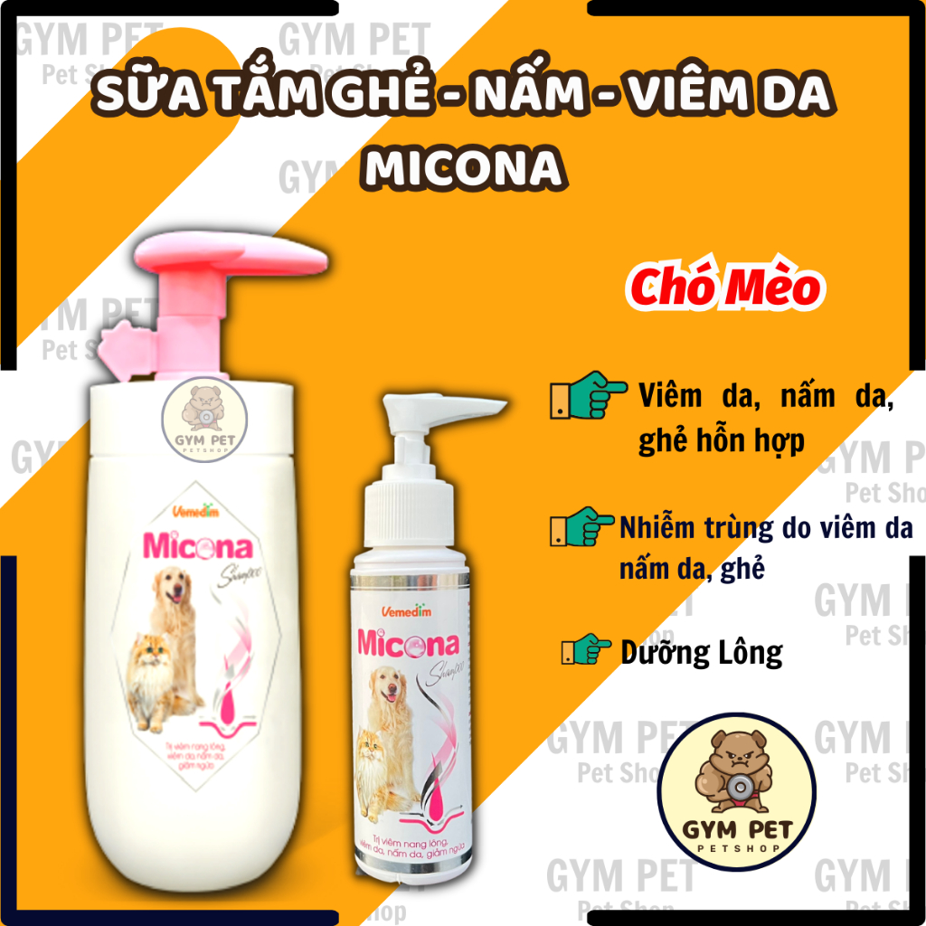 Micona sữa tắm viêm da, nấm da cho chó mèo hỗ trợ viêm nang lông, viêm da, nấm da cho mèo chó - Vemedim