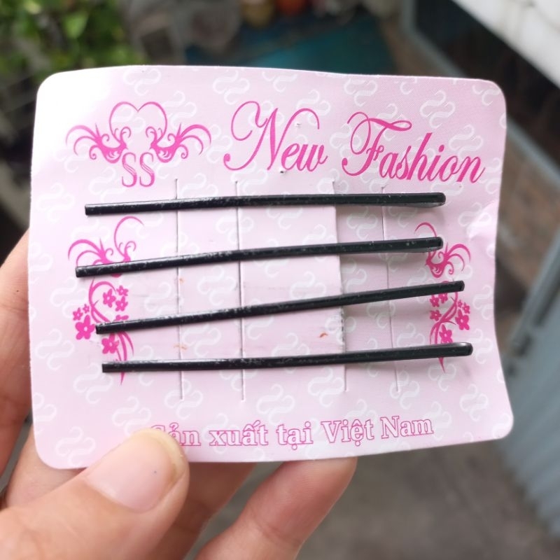 Vỉ 4 kẹp tăm thẳng trơn màu đen kẹp 6cm