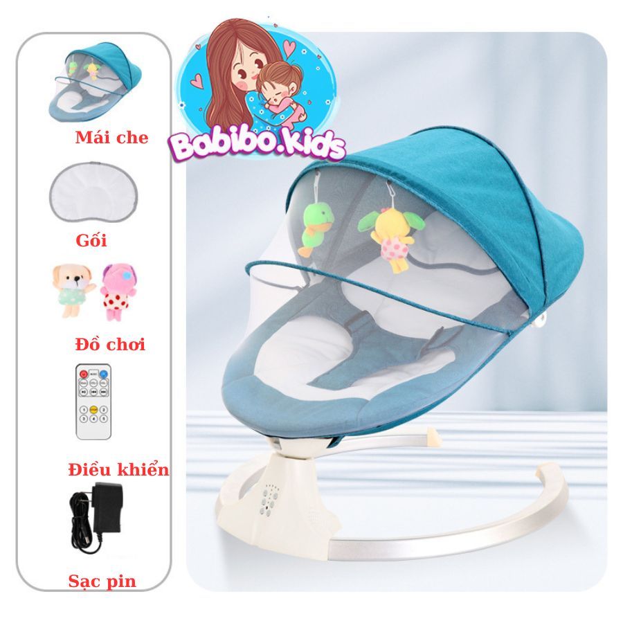 Nôi điện cho bé sơ sinh BABIBO KIDS, ghế rung cho bé có điều khiển từ xa