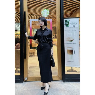 Chân váy xẻ sau màu đen bohee - cv74