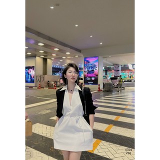 Váy cổ đức thắt dây màu trắng BOHEE - V98