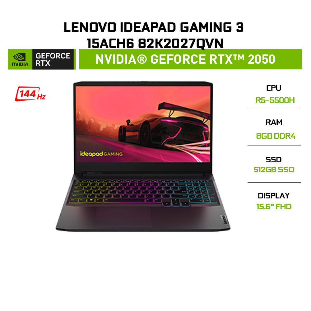 Laptop Lenovo IdeaPad Gaming 3 15ACH6 82K2027QVN R5-5500H | 8GB | 512GB | RTX™ 2050 4GB