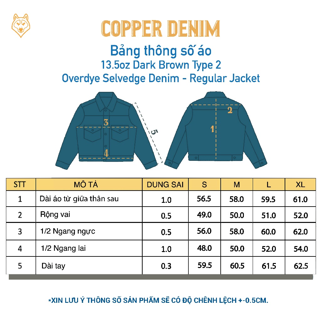 Áo Khoác Denim/Jeans Nam Type II 13.5 Oz - overdye selvedge denim, dáng regular, màu nâu đậm - Copper Denim