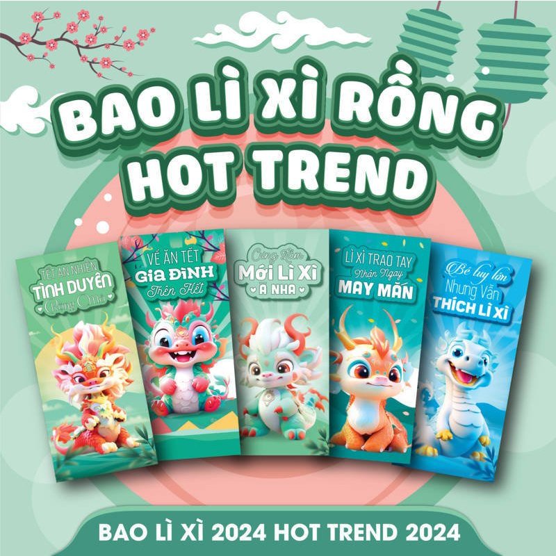 Bao lì xì Tết Giáp Thìn 2024 dễ thương độc đáo