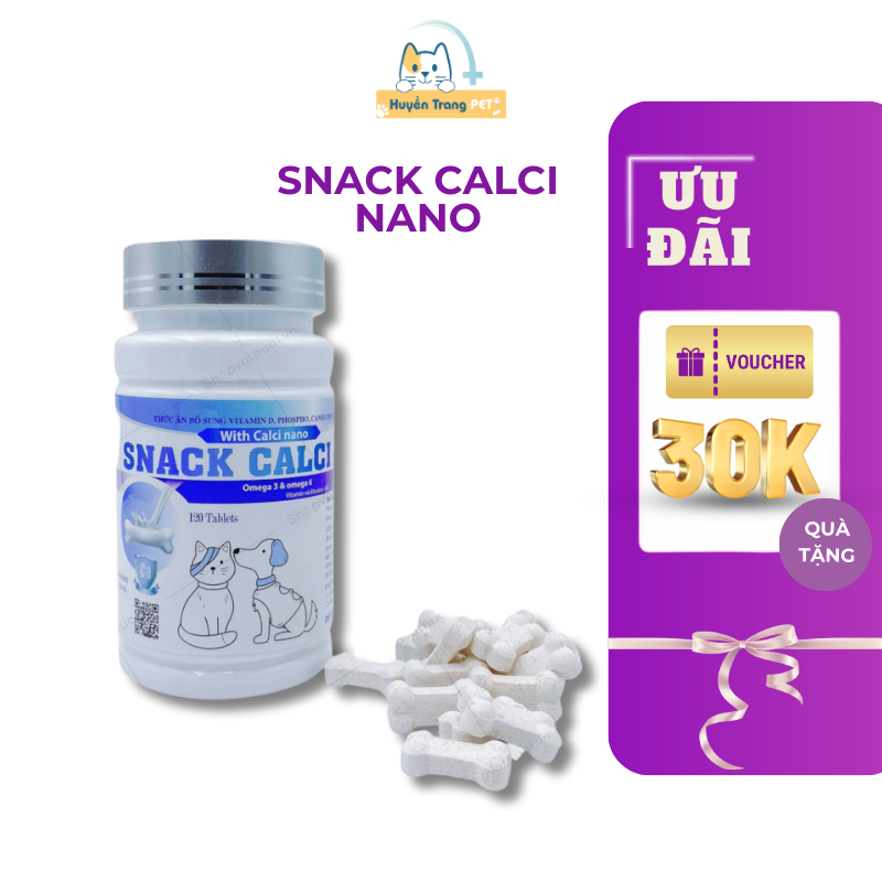 Thức ăn cho chó mèo Snack Calci Nano bổ sung canxi phát triển xương lọ 120 viên