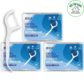 tăm chỉ nha khoa 2 đầu hộp 50 chiếc hợp vệ sinh răng miệng