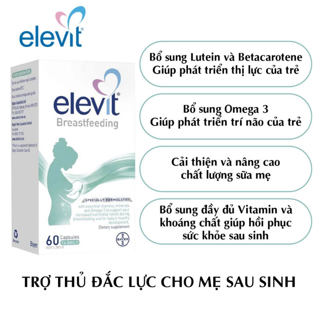 Viên uống bổ sung vitamin cho phụ nữ sau sinh và cho con bú Elevit Breastfeeding Bayer 60 viên của Úc