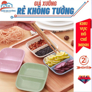 Chén đựng lúa mạch gia vị/nước chấm lúa mạch 2 ngăn-bát nhỏ đựng nước mắm , xì dầu - 2 ngăn mini nhỏ gọn