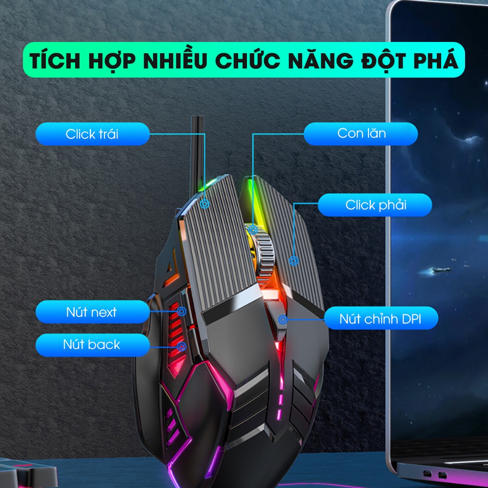 Chuột máy tính gaming có dây ZENDOTECH S800 đèn led RGB 6 nút bấm 3200 DPI cho game thủ làm việc văn phòng - Chính hãng