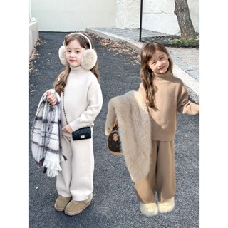Set Bộ Áo Len Cổ Cao + Quần Len Hãng Ambbkids Bé Gái