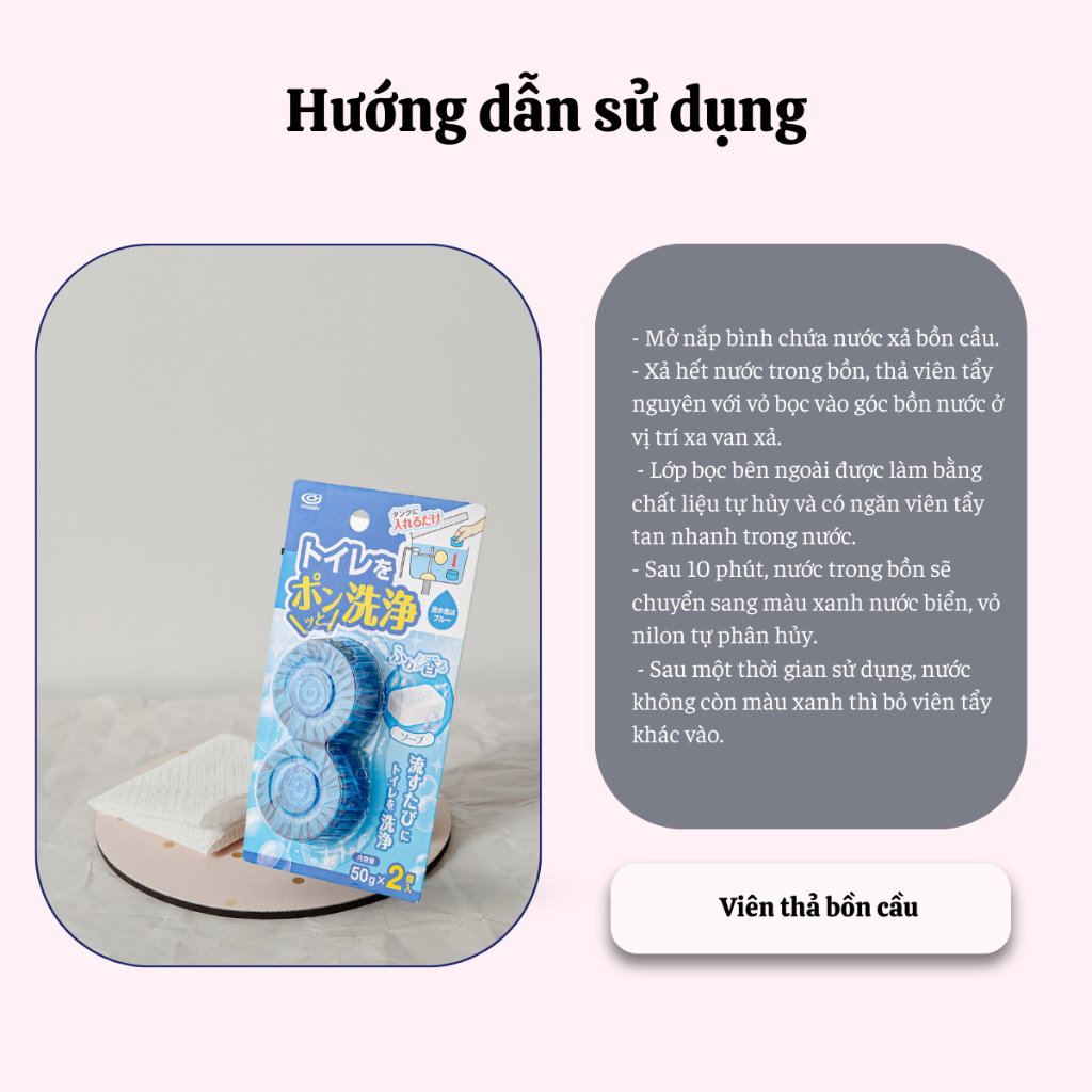 Viên thả bồn cầu Nhật Bản set 2 viên hương xà bông, hương cam, hương lavender dùng khử mùi bồn cầu, viên tẩy bồn cầu