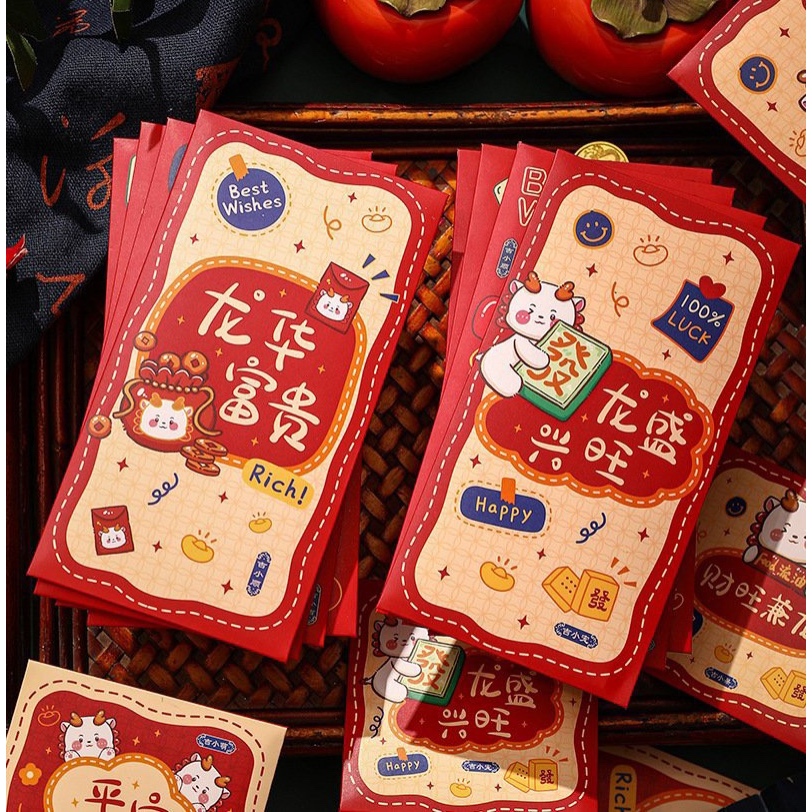 Set 6 Bao Lì Xì 2024, Lì Xì Giáp Thìn CỐC CỐC ,Lì xì Rồng hoạt hình may mắn sang chảnh cho năm mới