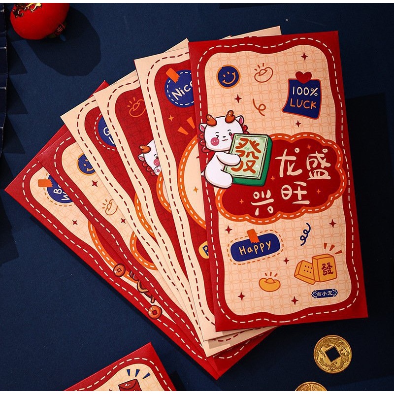 Set 6 Bao Lì Xì 2024, Lì Xì Giáp Thìn CỐC CỐC ,Lì xì Rồng hoạt hình may mắn sang chảnh cho năm mới