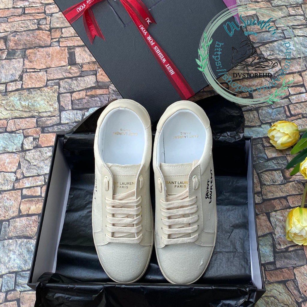 Giày Sneaker ysl trắng kem. giày nam nữ từ 36 đến 43