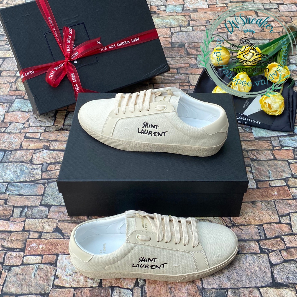 Giày Sneaker ysl trắng kem. giày nam nữ từ 36 đến 43