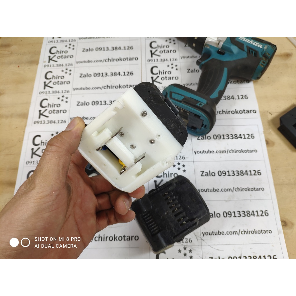 Đế chuyển máy Makita LXT, máy tàu 18V-21V loại 2 chân và 3 chân sang dùng pin Hitachi Li-ion 14V-18V