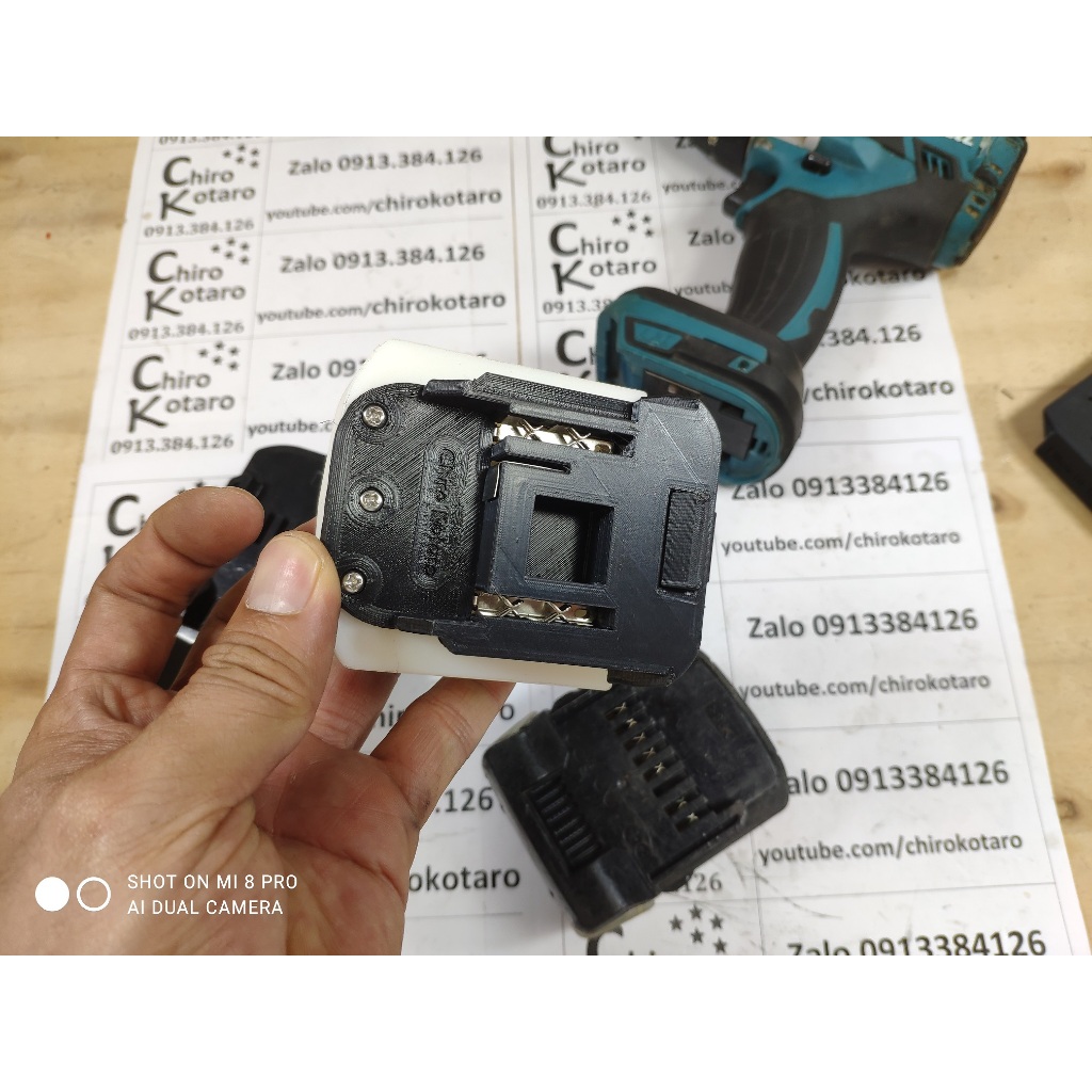 Đế chuyển máy Makita LXT, máy tàu 18V-21V loại 2 chân và 3 chân sang dùng pin Hitachi Li-ion 14V-18V