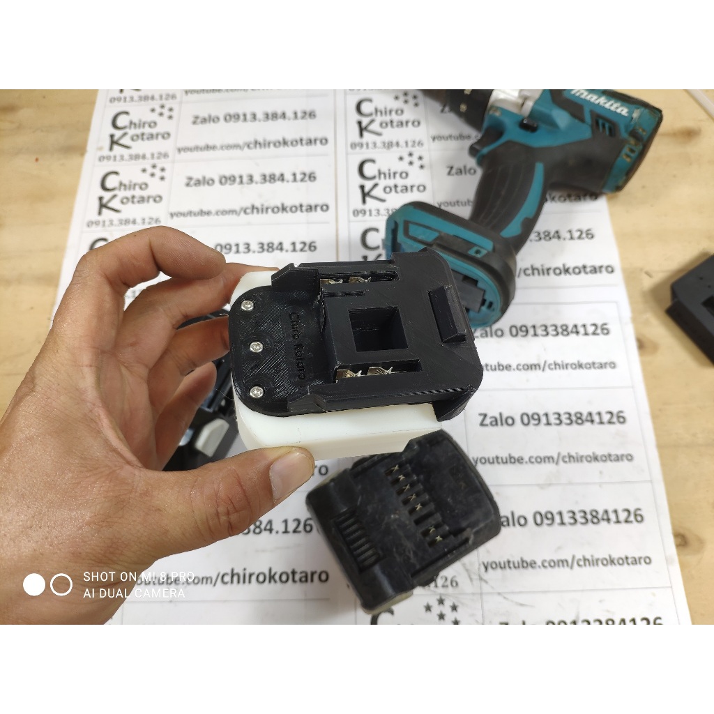 Đế chuyển máy Makita LXT, máy tàu 18V-21V loại 2 chân và 3 chân sang dùng pin Hitachi Li-ion 14V-18V