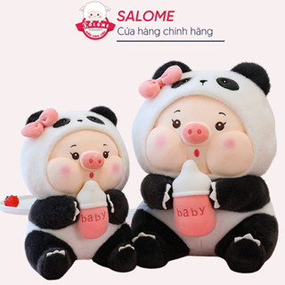 Gấu Bông Heo Nón Gấu Trúc Ôm Bình Sữa Khổng Lồ Dễ Thương SALOME, Thú Bông Lợn gấu trúc ôm ngủ cute