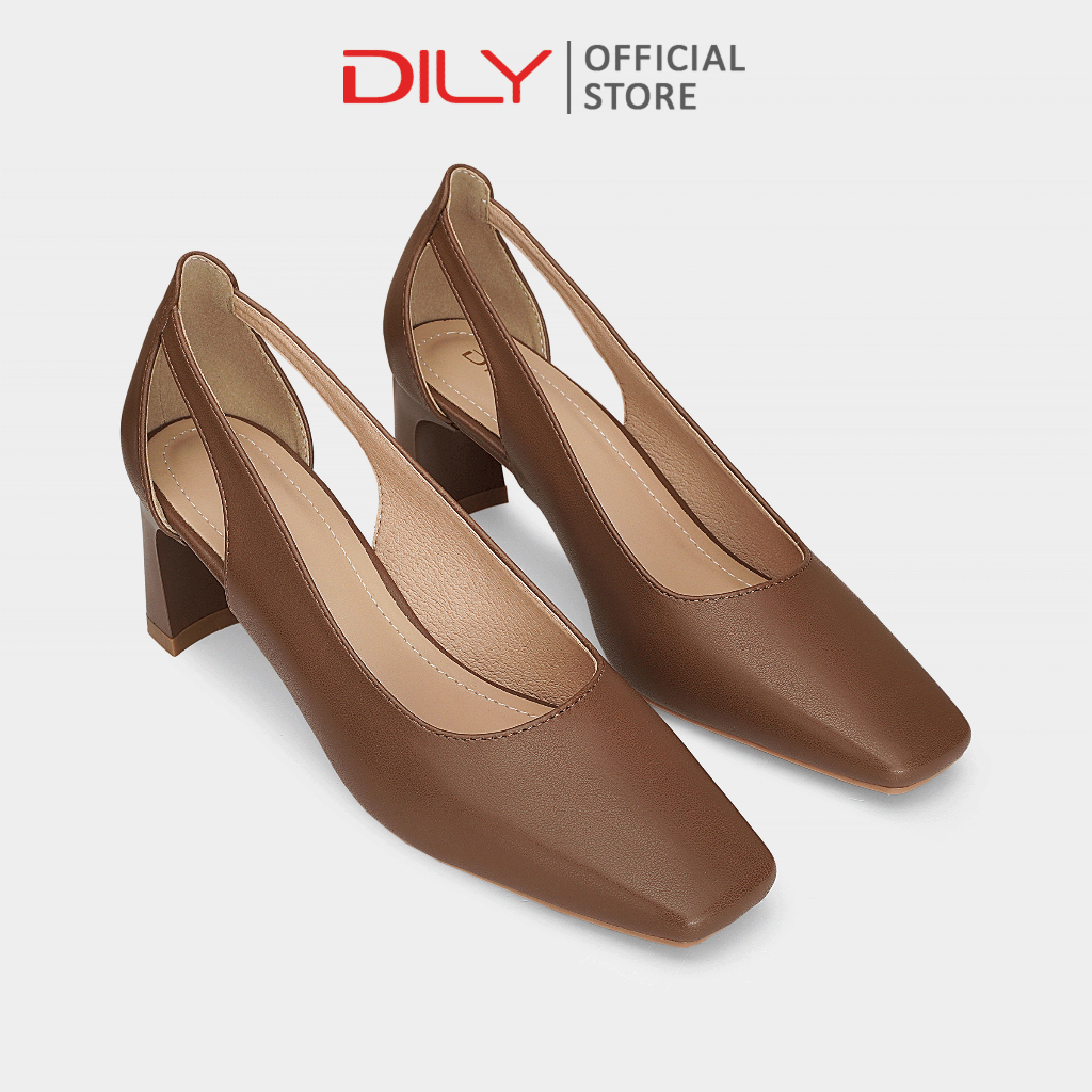 Giày cao gót nữ DILY mũi vuông thời trang kiểu dáng basic, giày bít thiết kế cut-out gót trụ cao 6cm AA0457