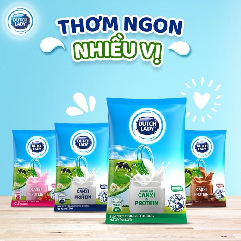 Sữa tươi Dutch Lady bịch 180g không đường và ít đường