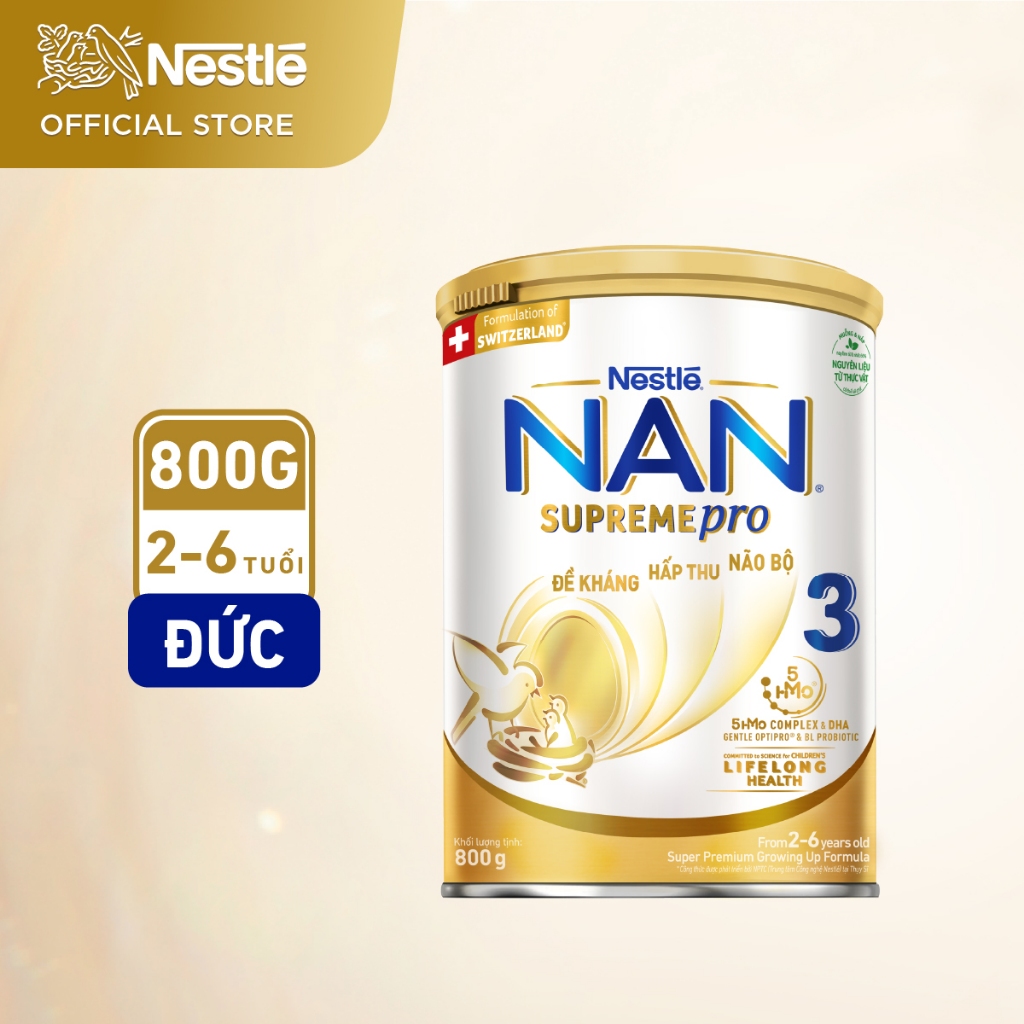 Bộ 2 Lon Sữa Bột Nestlé NAN SupremePro 3 với 5HMO 800g/lon - SP nhập khẩu từ Đức Tặng chảo nướng điện đa năng