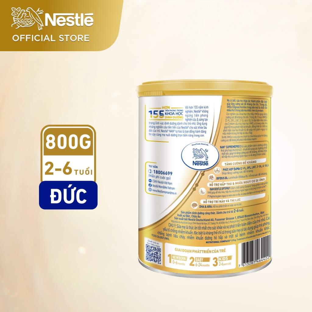 Bộ 2 Lon Sữa Bột Nestlé NAN SupremePro 3 với 5HMO 800g/lon - SP nhập khẩu từ Đức Tặng chảo nướng điện đa năng