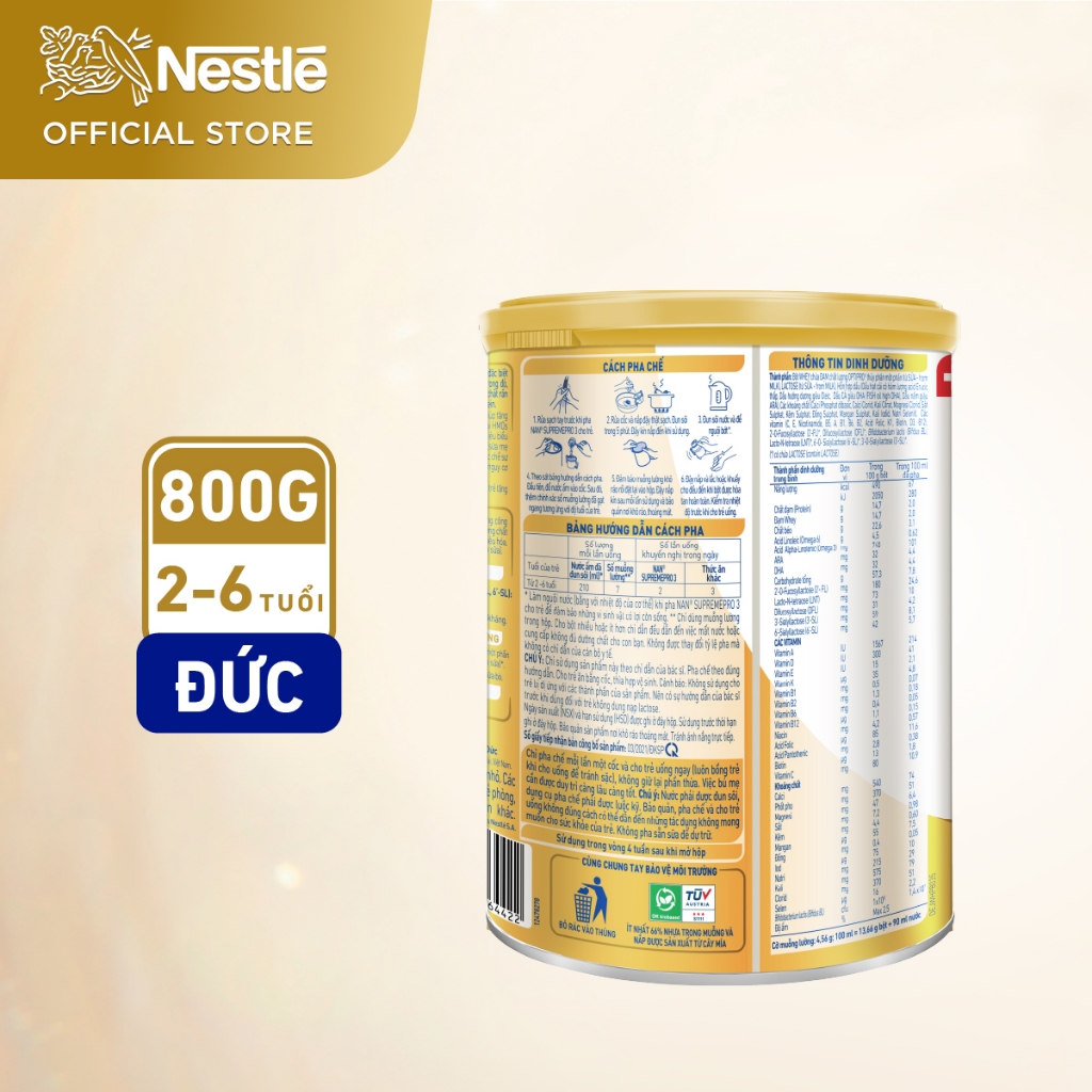 Bộ 2 Lon Sữa Bột Nestlé NAN SupremePro 3 với 5HMO 800g/lon - SP nhập khẩu từ Đức Tặng chảo nướng điện đa năng