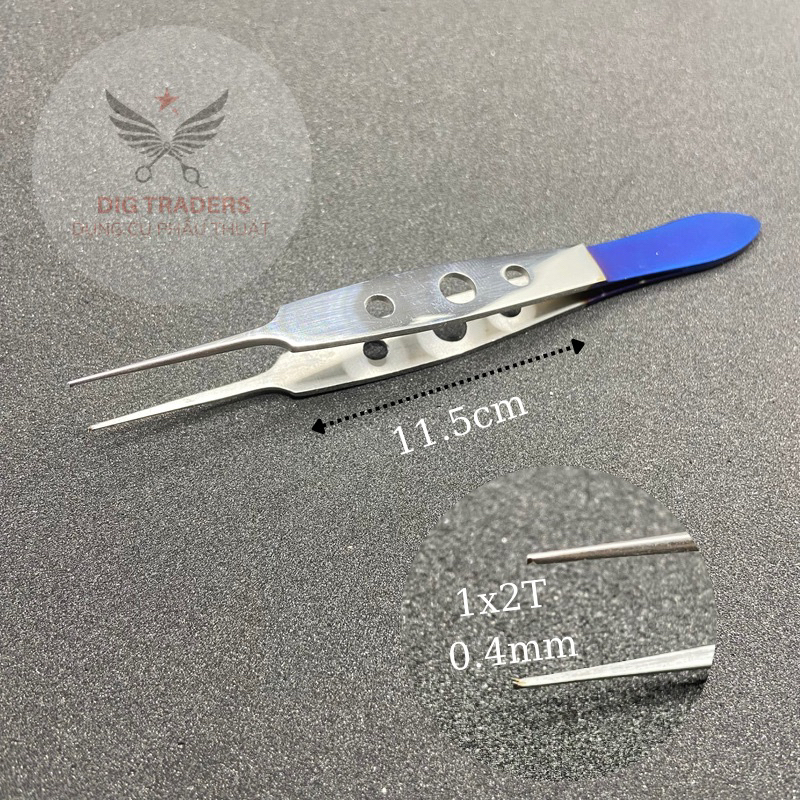 Nhíp 3 lổ gấp mí , kẹp phẫu tích 1.2T-0.4mm phẫu thuật Blue Germany Stainless Steel