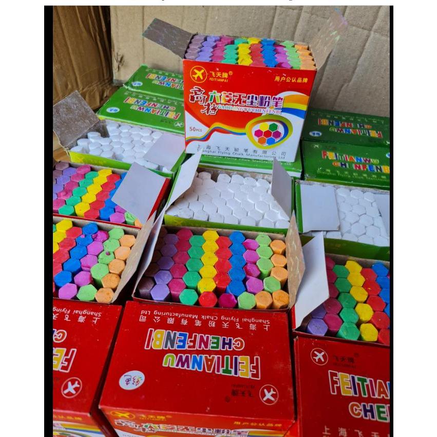 Phấn màu lục giác 50 viên, phấn mỹ thuật 12 viên