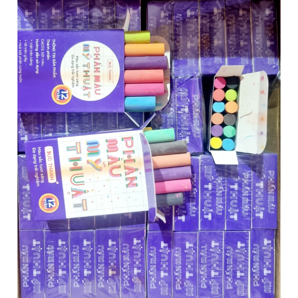Phấn màu lục giác 50 viên, phấn mỹ thuật 12 viên