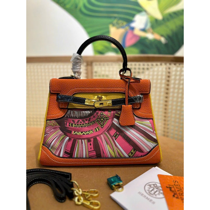 Túi Xách HMm KELLY HOẠ TIẾT sz25 .Nobox, có logo mã cod, Hàng super