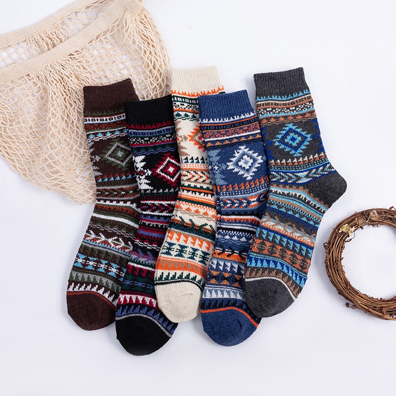 Vớ tất thổ cẩm M15 Style Boho giữa bắp chân họa tiết tam giác