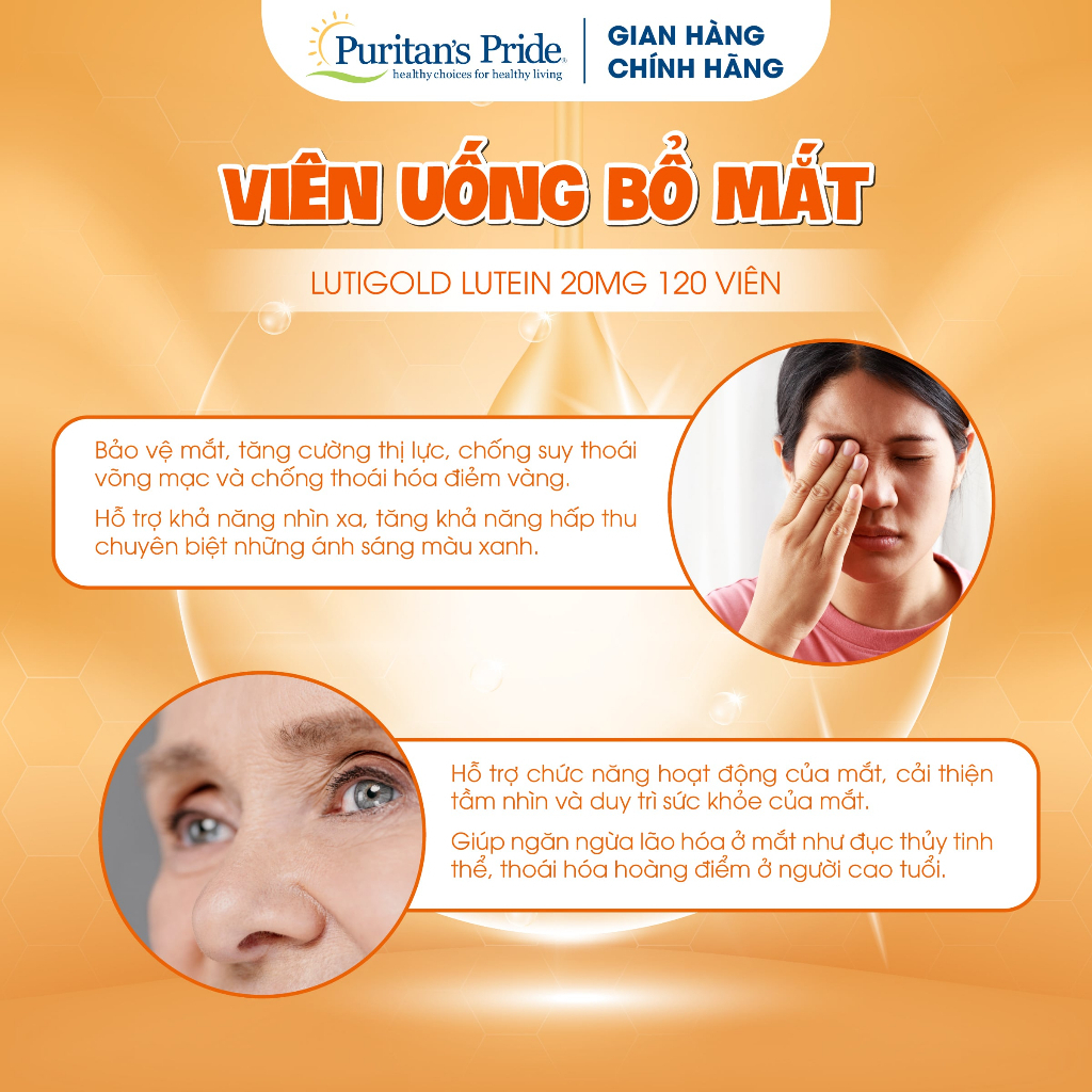 Viên uống tăng cường thị lực, chống ánh sáng xanh Lutein 20mg Puritan's Pride 60-120 viên