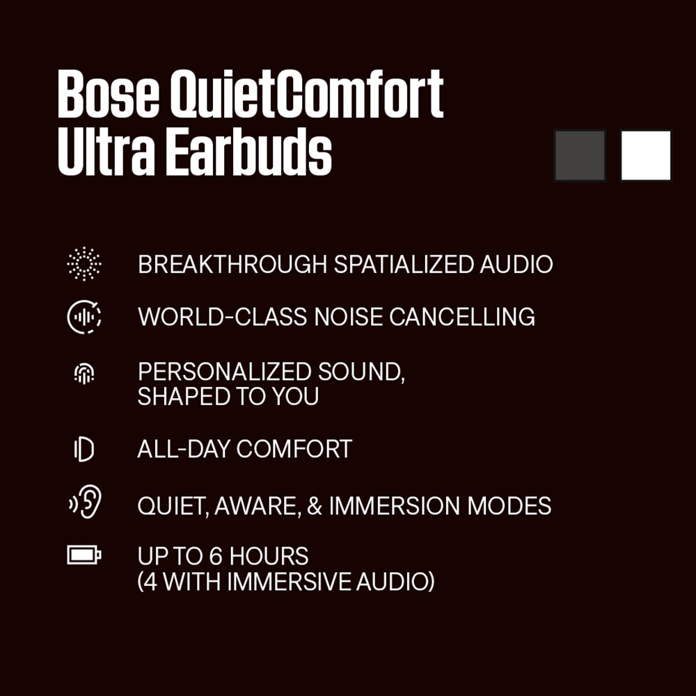 Tai nghe Bose QuietComfort Ultra Earbuds| Pin 24 giờ| Immersive Audio