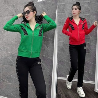 Đồ bộ thể thao thu đông cao cấp nữ khóa kéo co nón cô, bộ đồ nữ kiểu dáng thể thao trẻ trung sang trọng