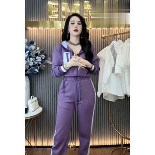 Set Bộ Thể Thao Có Mũ 2 Màu Đen Và Tím HOT TREND TH132