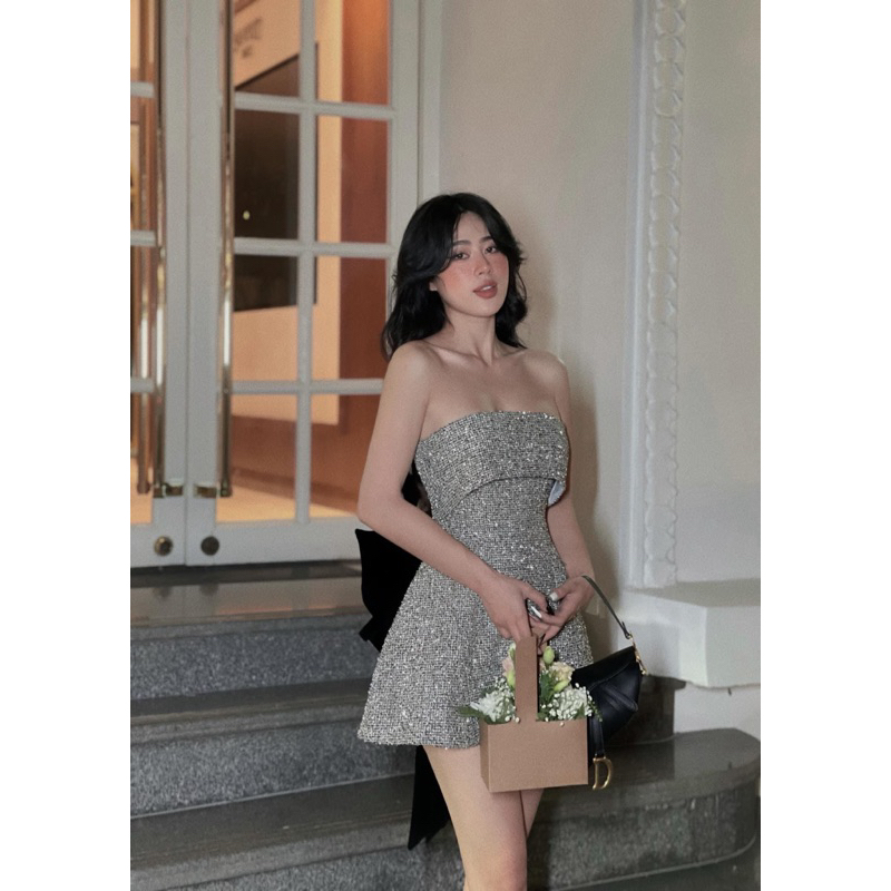 👗 ĐẦM XOÈ BỐ CÚP NGỰC PHỐI NƠ NHUNG