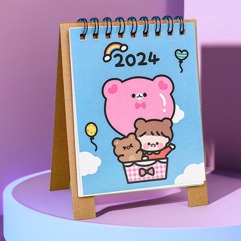 Lịch để bàn năm 2024 in hoạt hình dễ thương