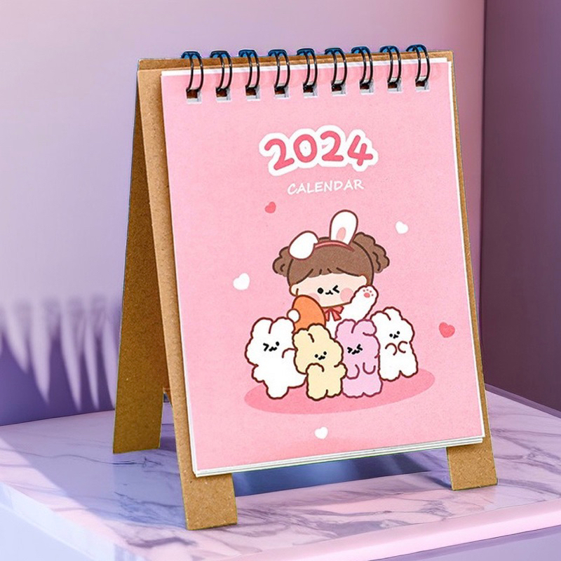 Lịch để bàn năm 2024 in hoạt hình dễ thương