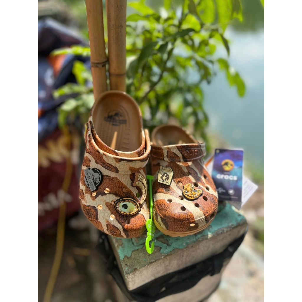 Sục Crocss Jurrasic Ward Kid - Sục Đi Chơi Đi Biển Trẻ Em Khủng Long - Tặng Bộ Jibits Hãng