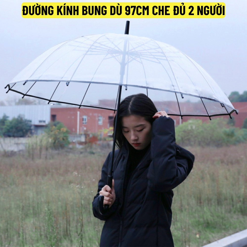 Dù trong suốt 16 nan thép, bấm nút mở tự động Mingroup, Ô trong suốt che mưa cao cấp thời trang, bền cao - BH 6 tháng