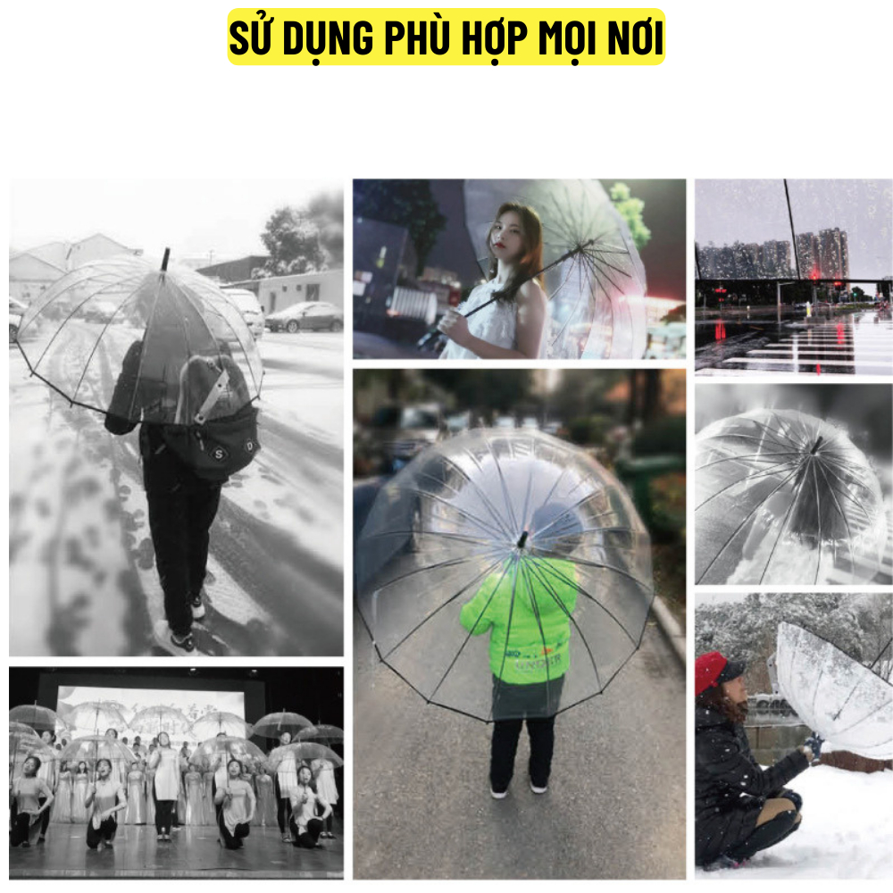 Dù trong suốt 16 nan thép, bấm nút mở tự động Mingroup, Ô trong suốt che mưa cao cấp thời trang, bền cao - BH 6 tháng
