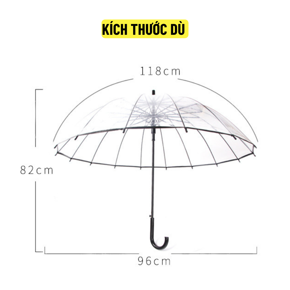 Dù trong suốt 16 nan thép, bấm nút mở tự động Mingroup, Ô trong suốt che mưa cao cấp thời trang, bền cao - BH 6 tháng