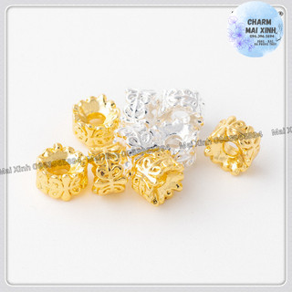 Chặn Hoa Văn Lớn - Viền Sáng Màu Hiện Đại - Bạc & Vàng - Charm Phụ Kiện Xâu, Phối Vòng Tay, Chuỗi Hạt Gỗ Phong Thủy